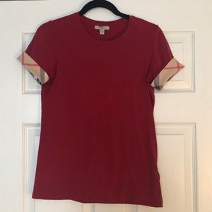 Burberry women’s plaid cuff tee red